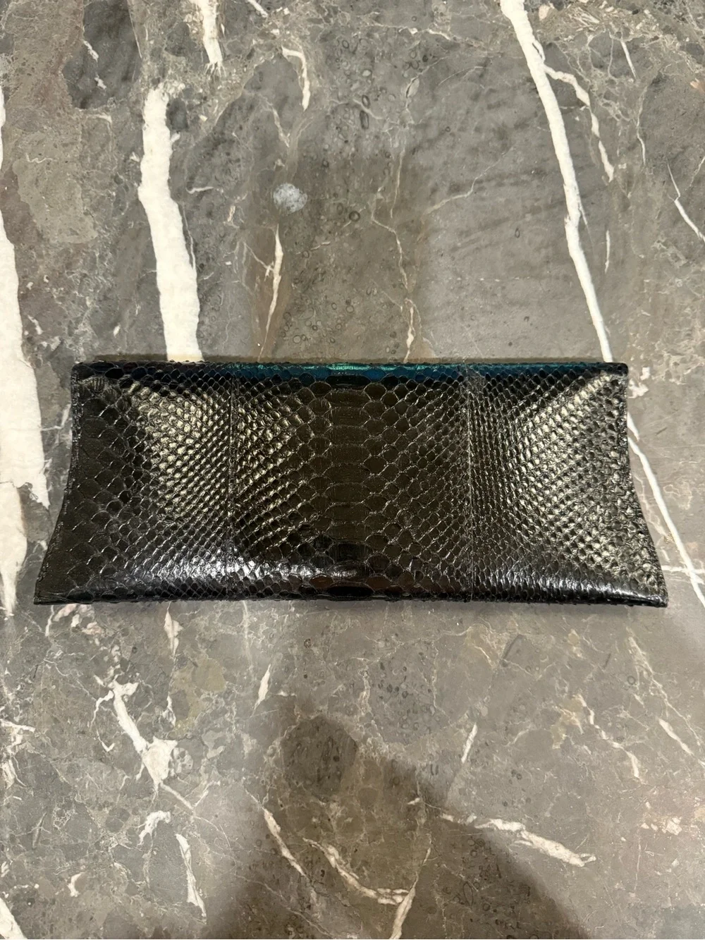 Jefferies Black Snakeskin Envelope Clutch